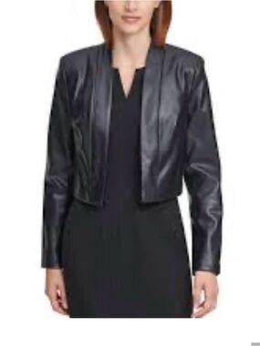 Calvin Klein | Black Cropped Faux Leather Jacket | Size M